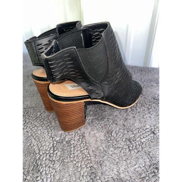 STEVEN MADDEN Nancii Black Perforated Leather Open Toe High Heel Ankle Boots 7.5 - Picture 5 of 11